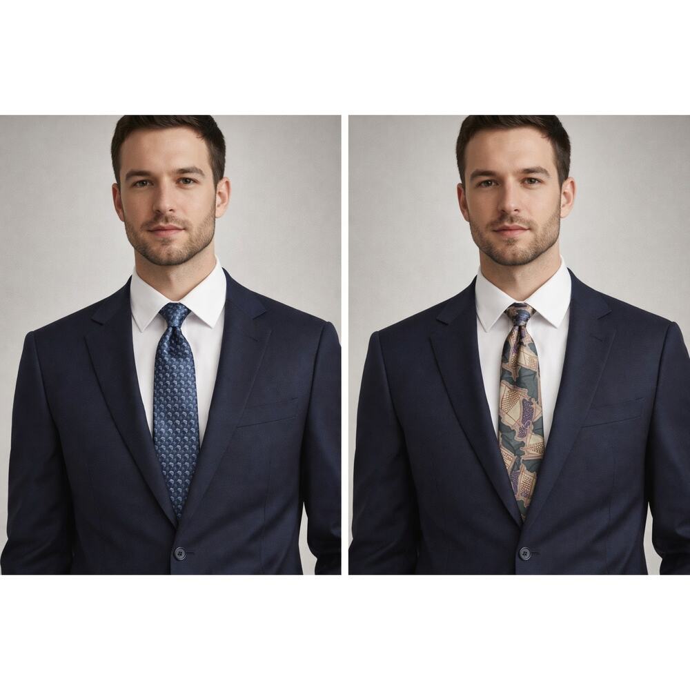 Calvin Klein 100% Silk Tie Lot 2pc Blue Geometric & Abstract Print 56”